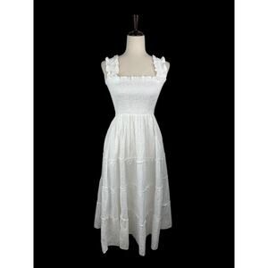 Quince Womens White Eyelet Lace Smocked Sleeveless Dress Size XS